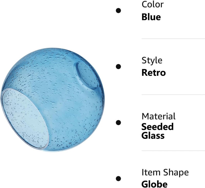 BinoBro 3 Pack Fixture Replacement Globe Shade, 6 Inch Diameter, E26 Base 1-5/8 Inch Fitter, Glass Globe Lampshade Cover for Pendant Wall Sconce Chandelier Vanity Light (3 Pack 6 Inch Blue Seeded Glass) - Image 5